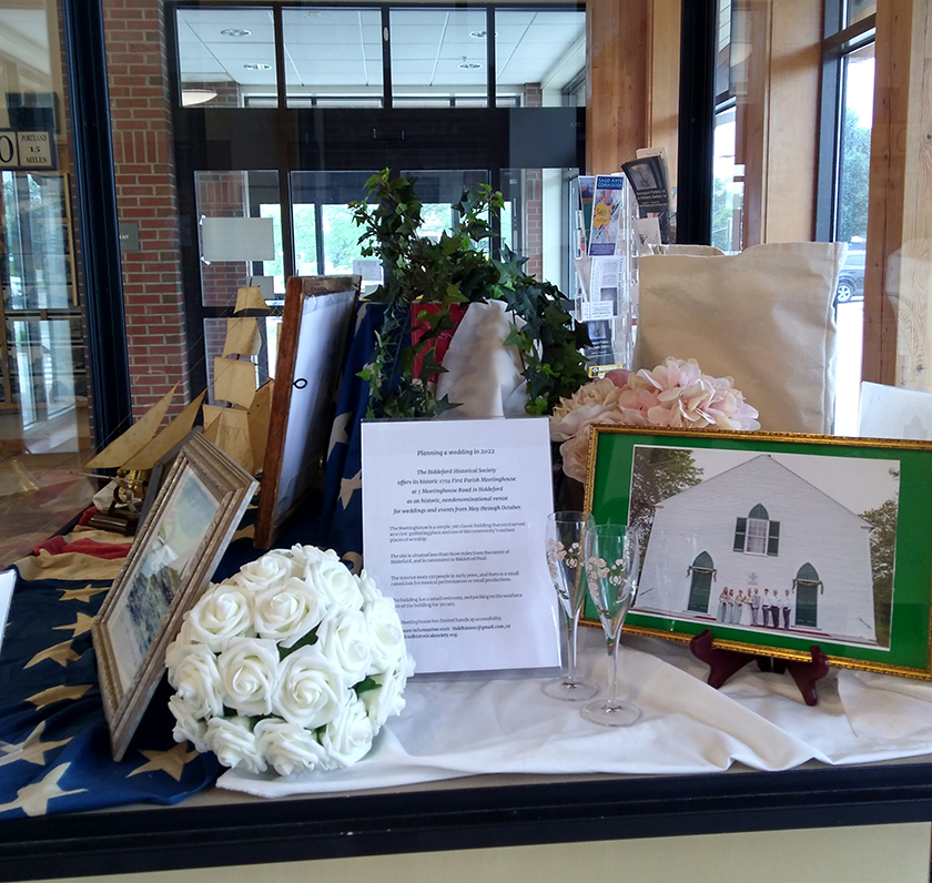 Biddeford First Parish Meetinghouse Wedding Venue display cube at the Saco train station